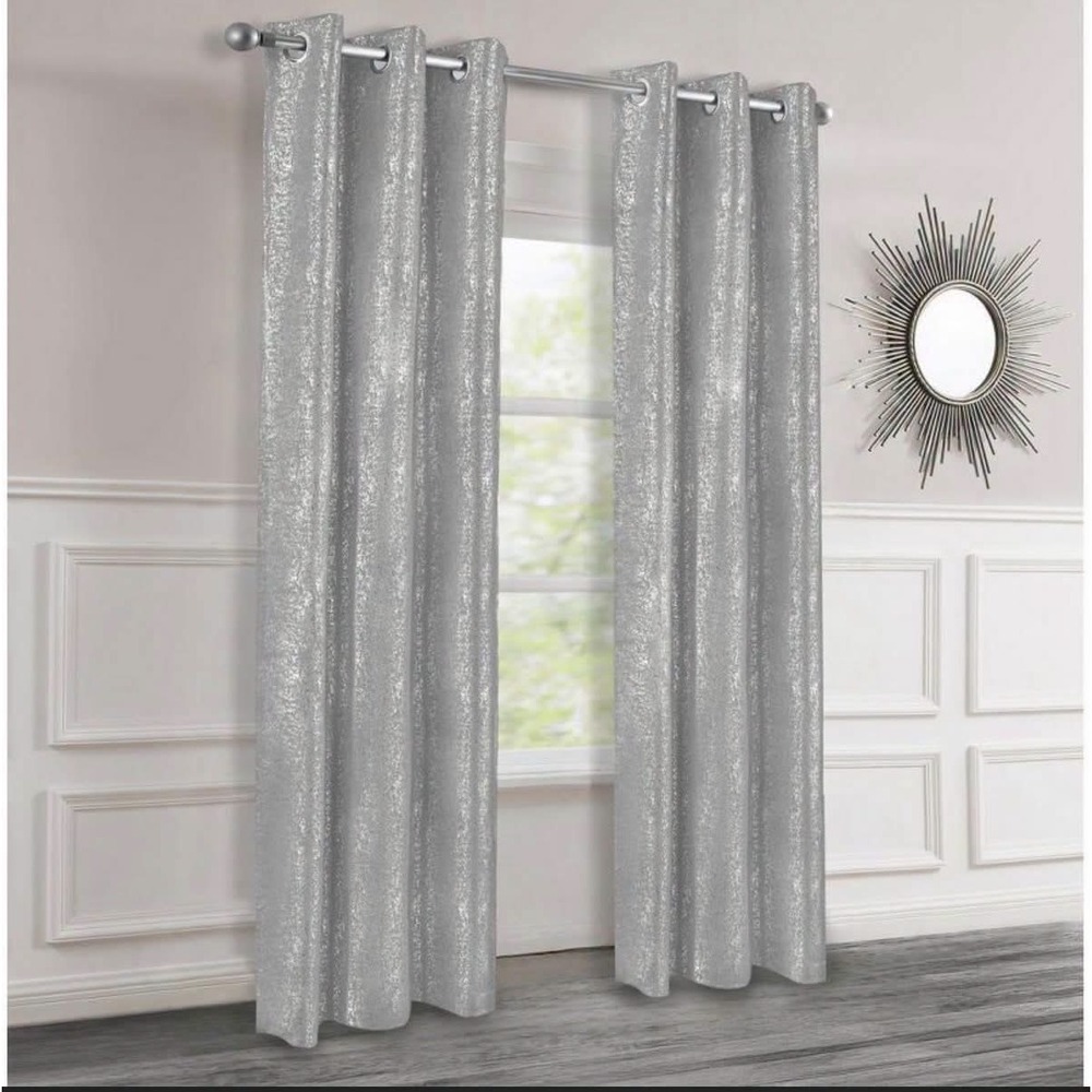Modern Home Collection Silver Metallic Foil Blackout Grommet Curtain Panels